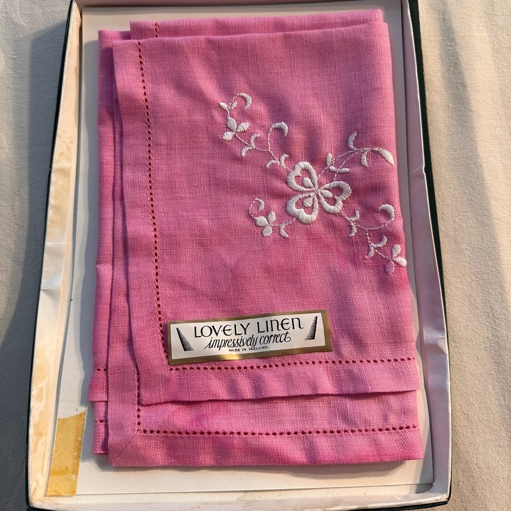 Irish Linen Hand Stitched Pink Handkerchief From Ireland